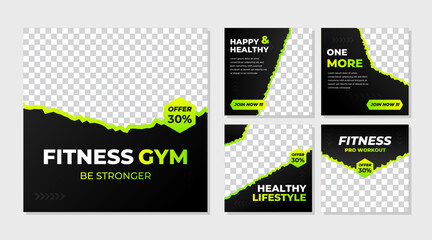 Fitness gym social media post banner template with black and green color