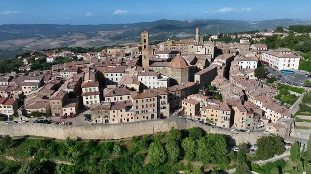 Aerial view of the ancient village of Volterra, Tuscany, Italy