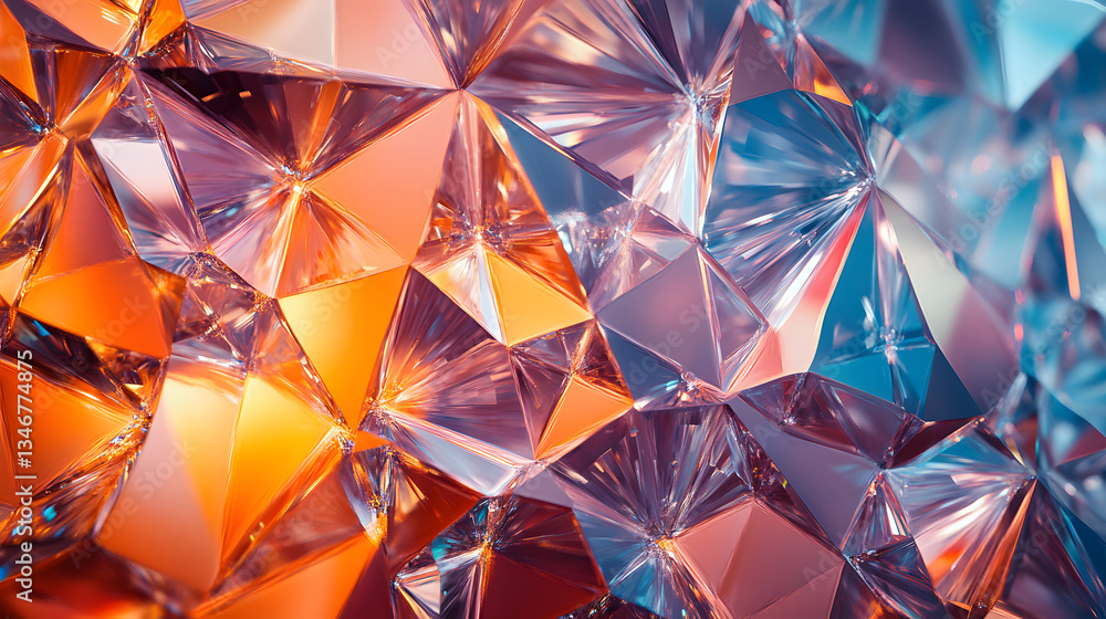 Poster Dynamic photorealistic diamond surface reflection wallpaper colorful background abstract art vibrant environment close-up view
