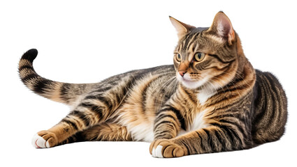 Fototapeta premium Adorable Tabby Cat Laying Down with Striking Stripes and Patterns