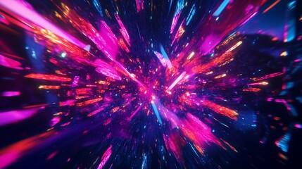 Abstract vibrant space explosion with glowing particles and colorful cosmic energy