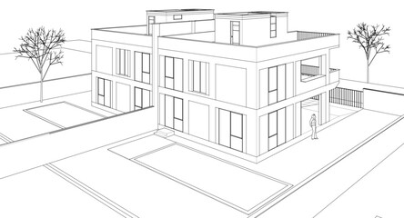 Fototapeta premium modern townhouse sketch 3d illustration