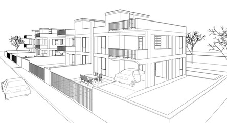 modern townhouse sketch 3d illustration