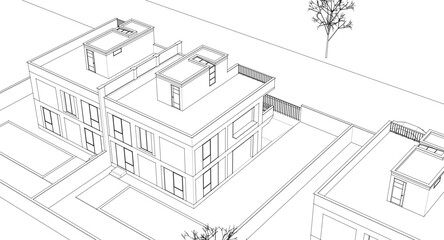 Fototapeta premium modern townhouse sketch 3d illustration