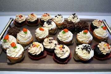 The freshly baked cupcakes look delicious.