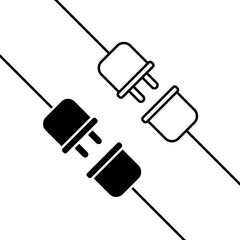 Vector isolated Power Plug icon set in black outline and fill