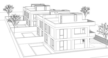 modern townhouse sketch 3d illustration
