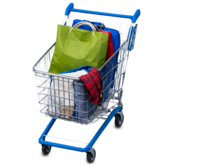 Isolated Shopping Cart Filled with Personal Belongings Represents Poverty