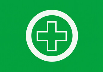 Obraz premium Green Background White Circle Enclosing White Medical Cross Symbol