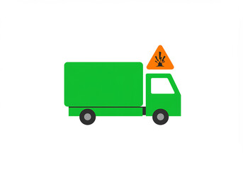 Naklejka premium Green Delivery Truck with Explosive Hazard Warning Sign