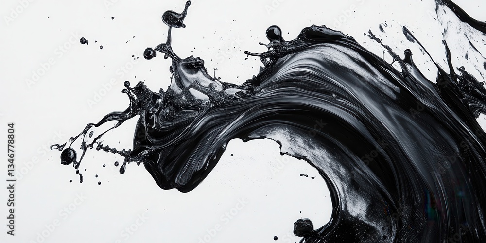 Poster ink wave: a dynamic splash of black ink creates an artistic wave, a powerful visual, capturing the f