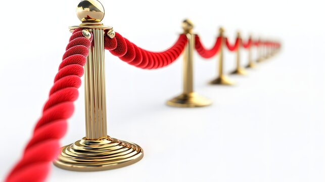 Elegant Red Rope Barrier with Golden Stanchions for Event Security and Exclusive Access