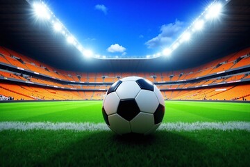 soccer ball sitting on top of a lush green field