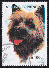 Stamp from Sao Tome and Principe, 1995, features a Cairn Terrier, a spirited and courageous breed...