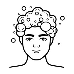 Vector Icon Depicting a Man Washing His Hair for Cosmetic and Skincare Applications