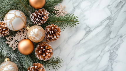 christmas background. christmas tree with candles on white marble background