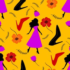 Seamless pattern feminism on yellow background