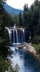 Majestic Mountain Waterfall Cascade.