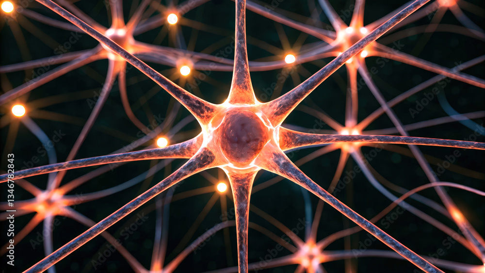 Poster a vibrant illustration of brain cells connected in a synaptic network symbolizing cognitive processe