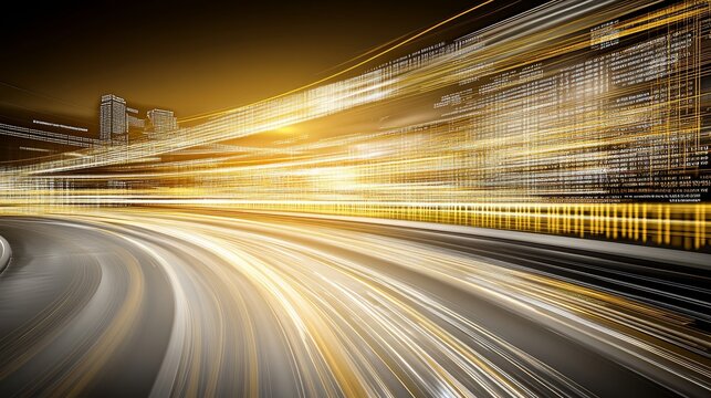 Speeding Lights Race Through Futuristic City