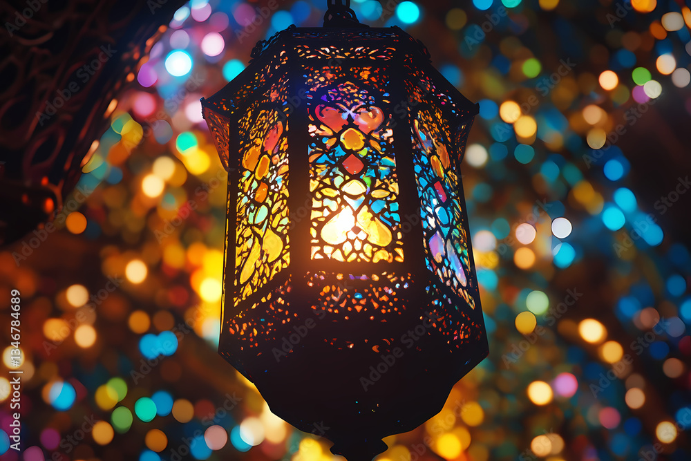 Poster illuminated lantern: captivating image features an intricately designed lantern, radiating vibrant c