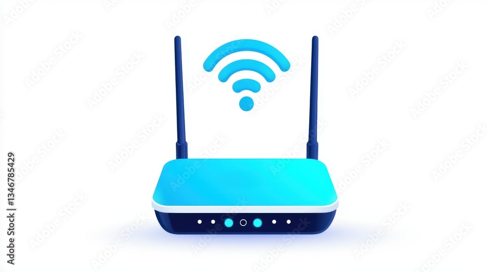 Poster modern wireless router with signal waves, symbolizing internet connectivity and technology.