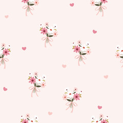 flower bouquet and mini heart seamless pattern , vector , illustration 