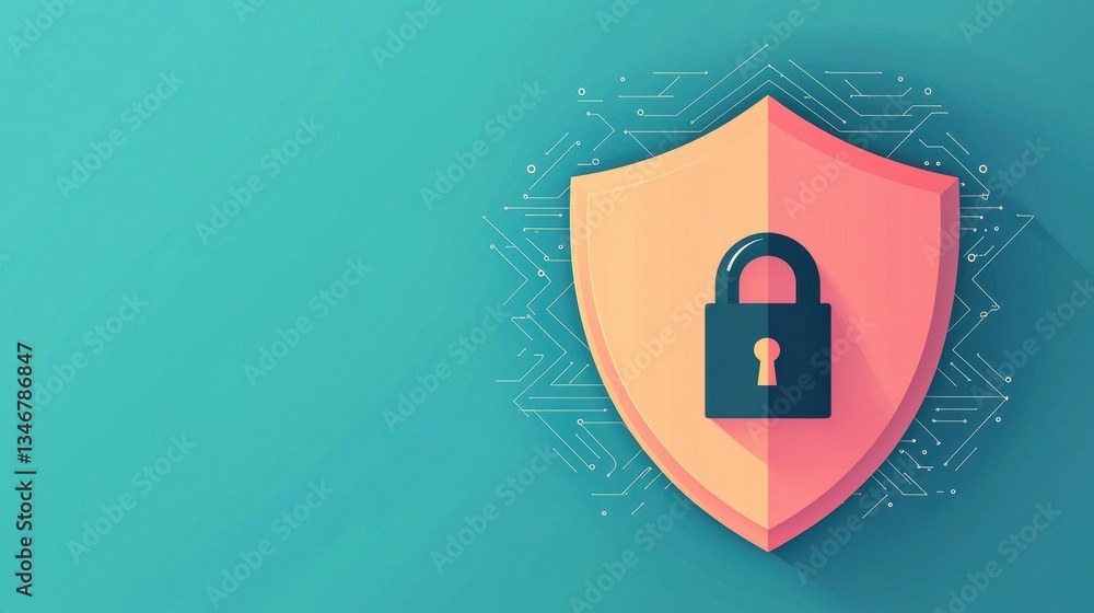 Aufkleber digital illustration of a padlock on a shield, symbolizing security and protection in a technologica