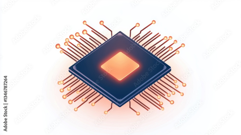 Poster digital illustration of a microchip with connections, symbolizing technology and innovation in compu