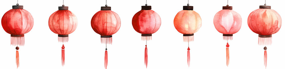 Obraz premium Lanterns of Celebration: A row of vibrant, intricately designed red lanterns hang, symbolizing festive occasions and cultural heritage, inviting viewers to celebrate tradition