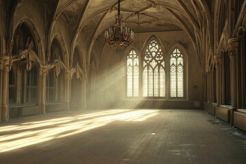 Obraz premium Sunbeams illuminate grand hall light and shadow