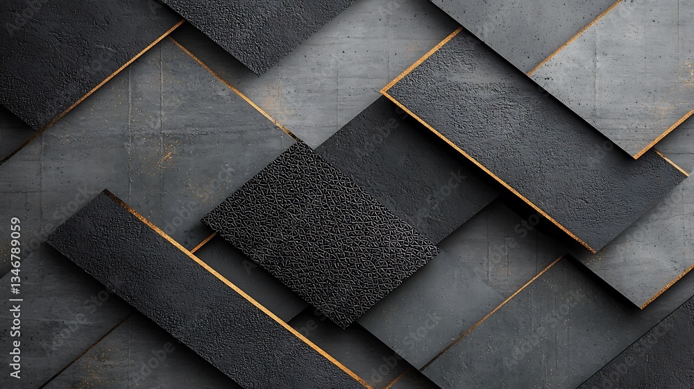 Aufkleber abstract geometric pattern with dark gray and black layered rectangles, accented by gold lines