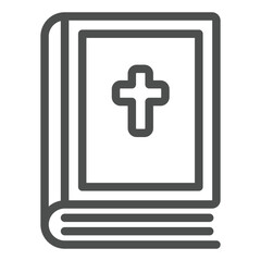 Fototapeta premium Bible book with cross line icon, easter holiday concept. Vector graphics. Religion, book with Christian cross sign on white background, outline style icon for mobile or web design.