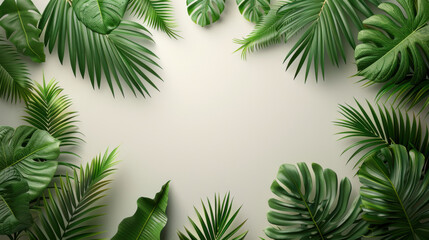 Natural leaves background with tropical frame
