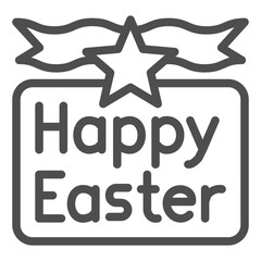 Greeting board with ribbon line icon, easter holiday concept. Vector graphics. Happy easter text sign on white background, outline style icon for mobile or web design.