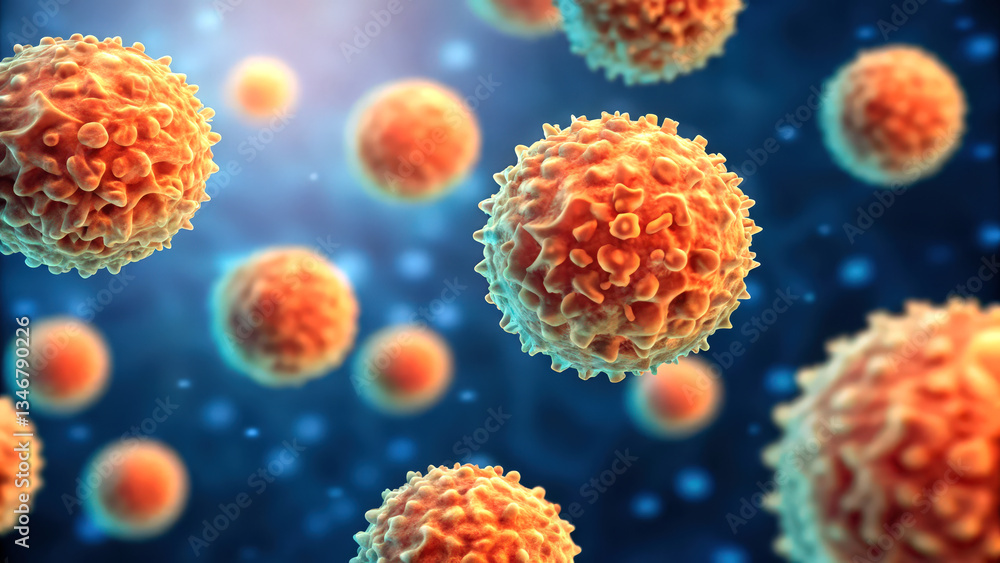 Poster a conceptual image depicting t-cells as they scan for pathogens in the body.