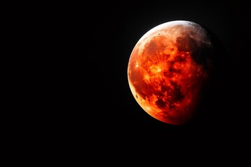 Fototapeta premium Red moon glowing in the night sky during a total lunar eclipse