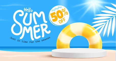 Summer sale poster design with product display