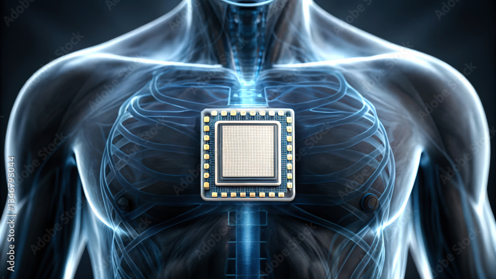 Aufkleber a biochip designed for monitoring cellular activity in futuristic technology applications.
