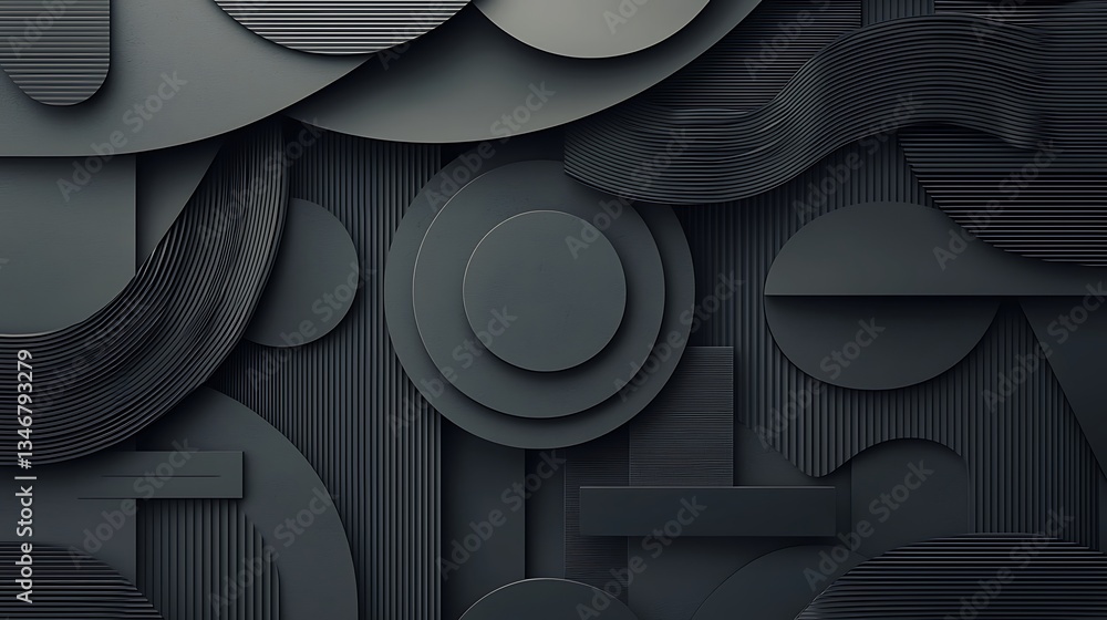 Poster Abstract geometric shapes in dark gray tones create a modern and layered design