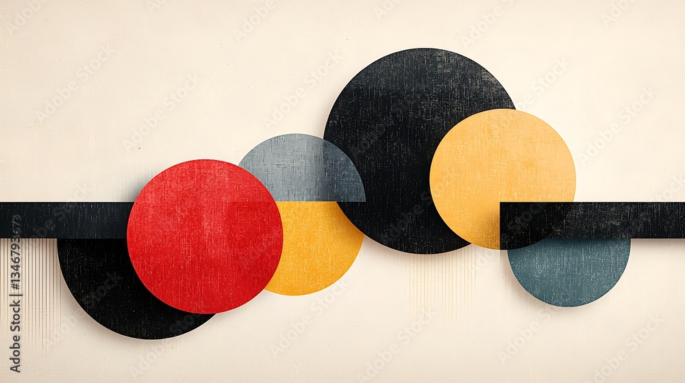 Poster Abstract geometric shapes in layered circles and rectangles
