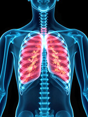 Medical-Grade 3D X-ray of Ribcage and Lungs with Transparent Layers