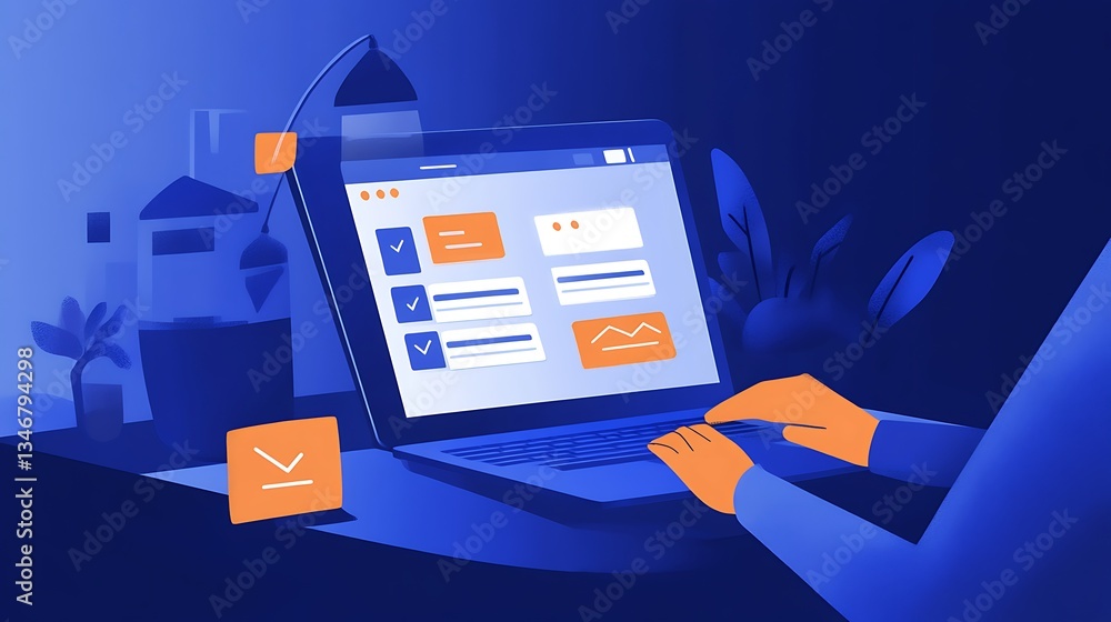 Poster architectural design on laptop screen, a person using a laptop displaying architectural software wit
