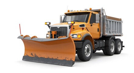 Isolated Orange Snowplow Truck with Metal Bed Ready for Winter Service