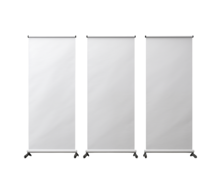 Blank Roll Up Banner Stands Mockup for Business Presentations on white and transparent Background	
