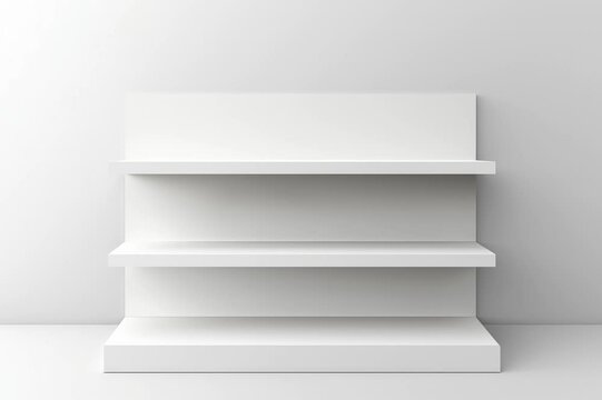 white isolated empty 3D rendering showcase background podium racked display shop blank store market shelf supermarket retail rack equipment shelving.
