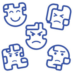 Obraz premium Vector faces, abstract design outline - y2k stickers and badges, happy, angry expressions, stickers, and outline icons with different face expressions. with white background