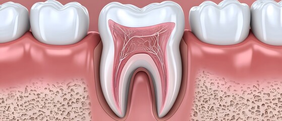 Detailed 3D Render of Human Tooth Anatomy with Gum