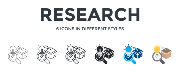 Research Icon In Different Style Vector Illustration. Designed In Thin Line, Regular Line, Bold Line, Glyph, Color Fill, And Flat Style Can Be Used For Web