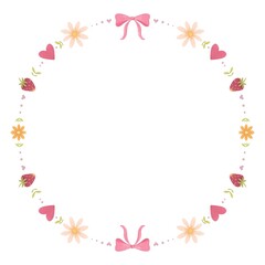 Spring Floral Frame with Bows, Hearts, and Strawberries – Cute Pastel Border